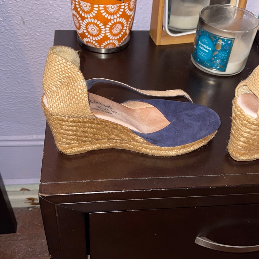 Navy blue platform Sandals, handmade in Spain, top material suede.